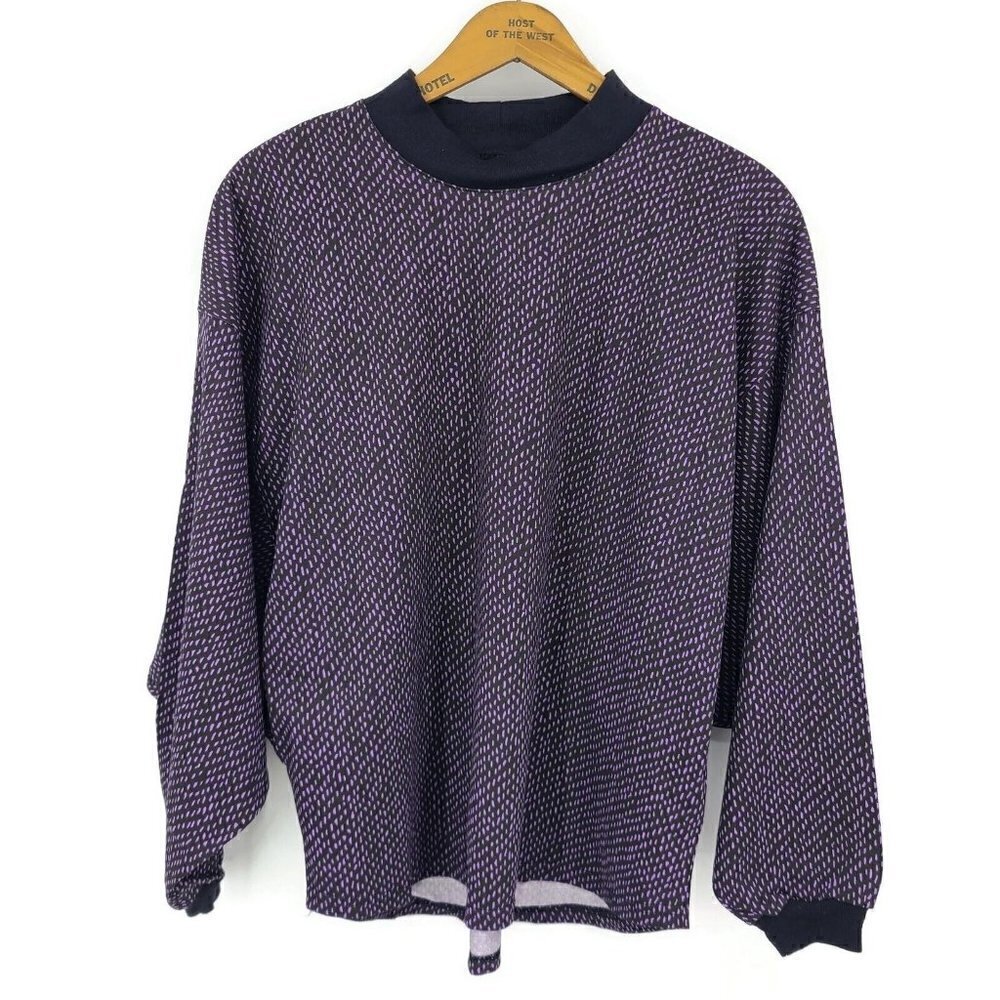 New VTG Crazee Wear Long Sleeve Shirt Mens Small Purple Black Gym 90s